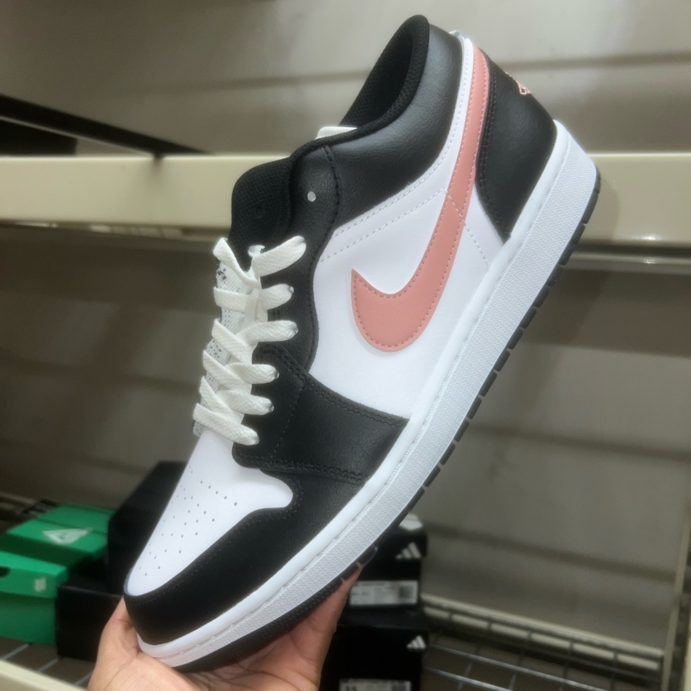 Men Jordan 1 Low in White, Rust Pink, and Black